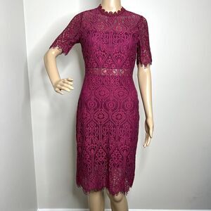 Lulus Remarkable Burgundy Sheer Lace Short Sleeve Mini Dress